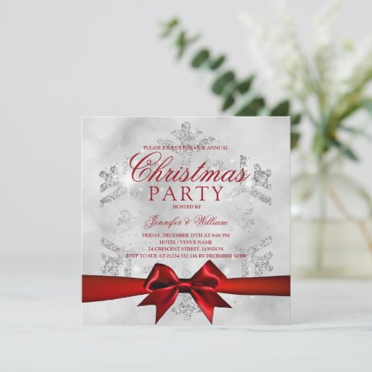 Silver Glitter & Ribbon | Vakantiedagen  Kaart (Staand voorkant)