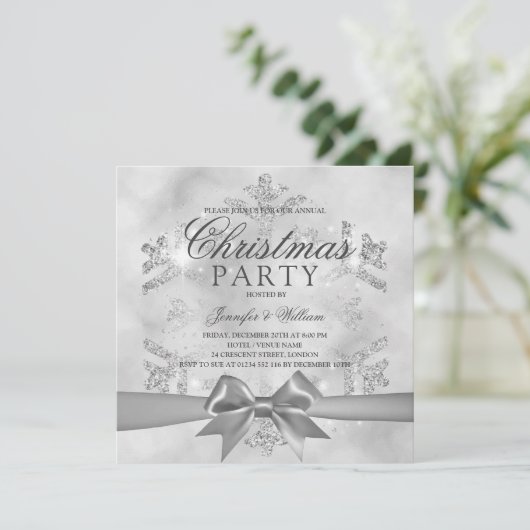 Silver Glitter & Ribbon | Vakantiedagen Kaart (Staand voorkant)