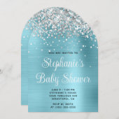 Silver Glitter Robin Egg Blue Baby shower Kaart (Voorkant / Achterkant)