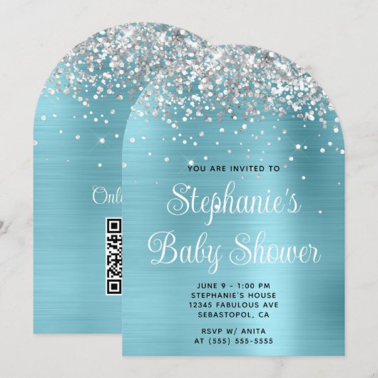 Silver Glitter Robin Egg Blue Baby shower Kaart (Voorkant / Achterkant)
