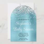 Silver Glitter Robin Egg Blue Baby shower Kaart (Voorkant)