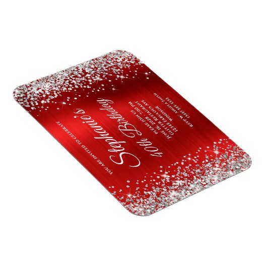 Silver Glitter Rode Folie 40e Verjaardag Keepsake Magneet (Rechterzijde)