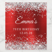Silver Glitter Rode Folie 75e verjaardag Wijn Etiket (Enkel label)