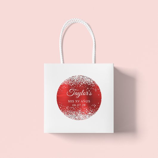 Silver Glitter Rode Folie Mis XV Anos Verjaardag Ronde Sticker