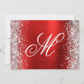 Silver Glitter Rode Folie Monogram 40e Verjaardag Kaart (Achterkant)