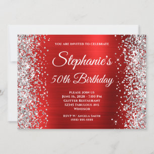 Silver Glitter Rode Folie Monogram 50e Verjaardag Kaart