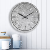 Silver Glitter Roman Numeral Sparkle Girly Grote Klok