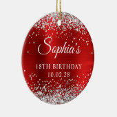 Silver Glitter Rood Faux Folie 18e Verjaardag Foto Keramisch Ornament (Rechts)