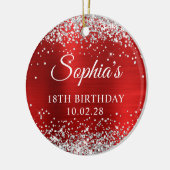 Silver Glitter Rood Faux Folie 18e Verjaardag Foto Keramisch Ornament (Links)