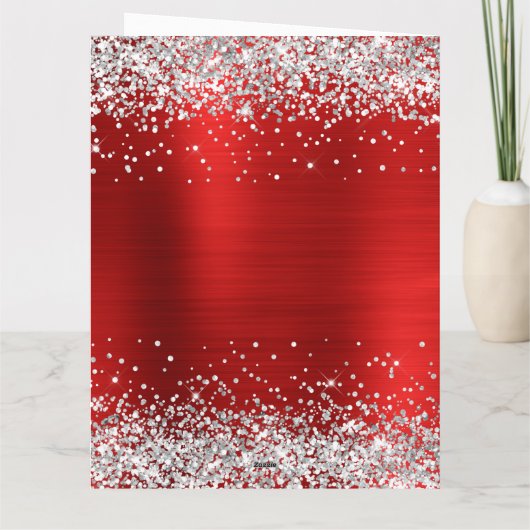 Silver Glitter Rood Happy Jubileum Kaart (Achterkant)