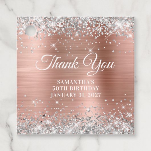 Silver Glitter Roos Gold 50th Birthday Hartelijk d Bedankjes Labels (Voorkant)