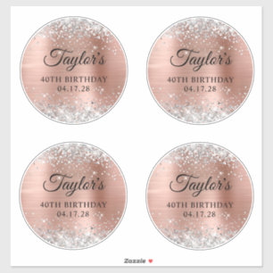 Silver Glitter Roos Gold 6" Cirkels 40e Verjaardag Sticker