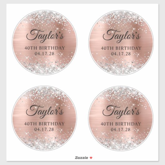 Silver Glitter Roos Gold 6" Cirkels 40e Verjaardag Sticker (Vel)