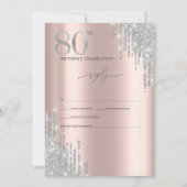 Silver Glitter Roos Gold 80th Birthady RSVP Kaart (Voorkant)