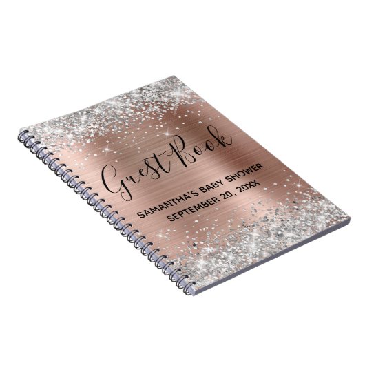 Silver Glitter Roos Gold Baby shower Guestbook Notitieboek (Rechterzijde)