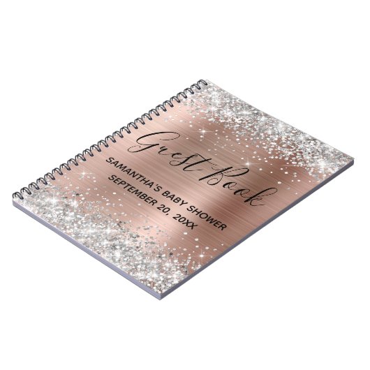 Silver Glitter Roos Gold Baby shower Guestbook Notitieboek (Linkerzijde)