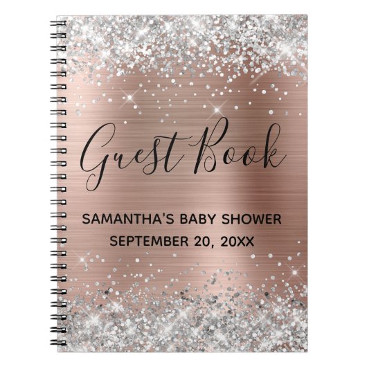 Silver Glitter Roos Gold Baby shower Guestbook Notitieboek (Voorkant)
