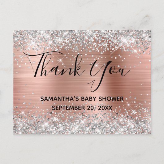Silver Glitter Roos Gold Baby shower Hartelijk dan Briefkaart (Voorkant)