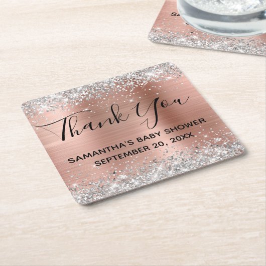Silver Glitter Roos Gold Baby shower Hartelijk dan Kartonnen Onderzetters (Schuin)