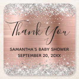 Silver Glitter Roos Gold Baby shower Hartelijk dan Kartonnen Onderzetters