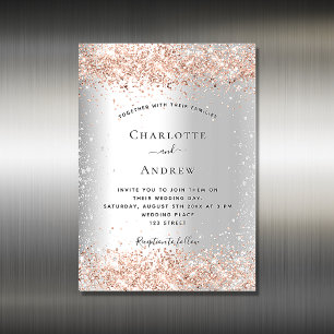 Silver glitter roos Gold bruiloft magneet Magnetische Uitnodiging