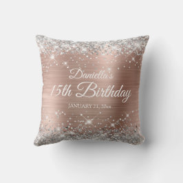 Silver Glitter Roos Gold Foil 15th Birthday Kussen