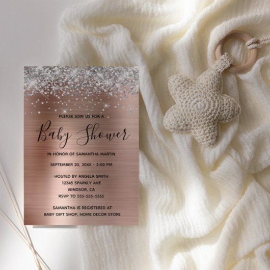 Silver Glitter Roos Gold Foil Baby shower Kaart