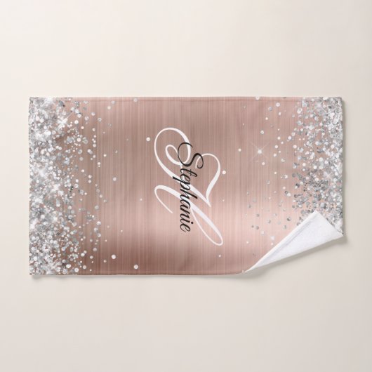 Silver Glitter Roos Gold Foil Fancy Monogram Bad Handdoek (Handdoek)