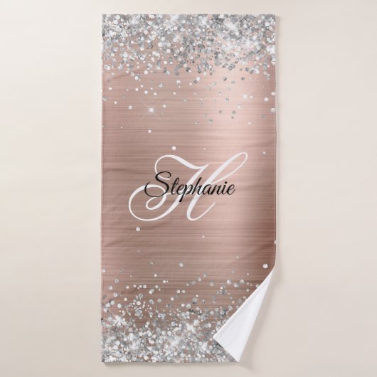 Silver Glitter Roos Gold Foil Fancy Monogram Badhanddoek (Badhanddoek)