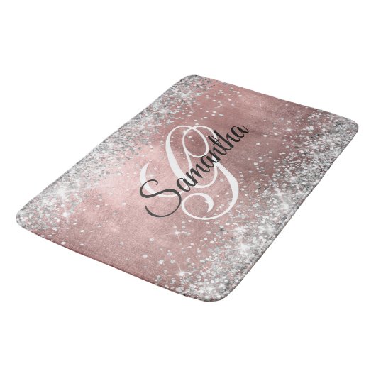 Silver Glitter Roos Gold Foil Fancy Monogram Badmat (Gekanteld)