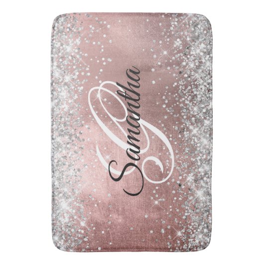 Silver Glitter Roos Gold Foil Fancy Monogram Badmat (Voorkant Verticaal)