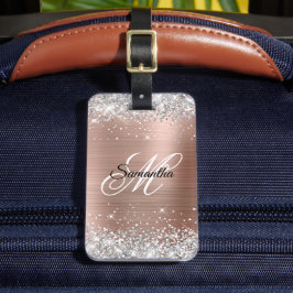 Silver Glitter Roos Gold Foil Fancy Monogram Bagagelabel