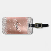 Silver Glitter Roos Gold Foil Fancy Monogram Bagagelabel (Voorkant horizontaal)