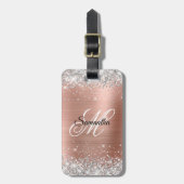 Silver Glitter Roos Gold Foil Fancy Monogram Bagagelabel (Voorkant verticaal)