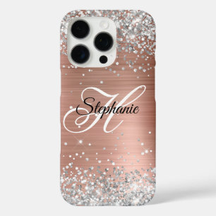 Silver Glitter Roos Gold Foil Fancy Monogram iPhone 16 Pro Hoesje