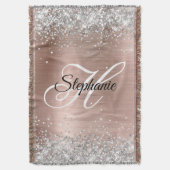 Silver Glitter Roos Gold Foil Fancy Monogram Deken (Voorkant Verticaal)