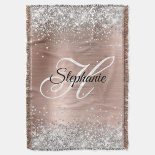 Silver Glitter Roos Gold Foil Fancy Monogram Deken