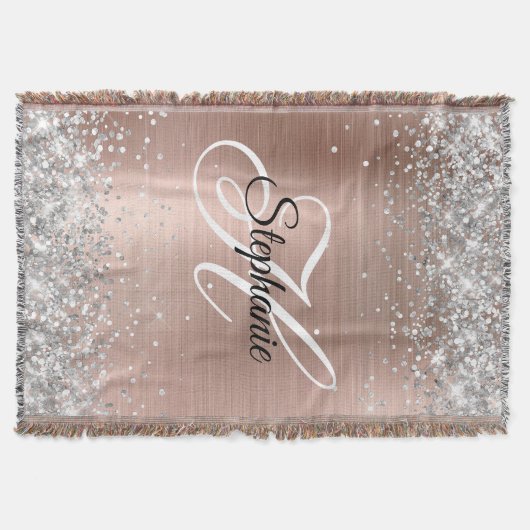 Silver Glitter Roos Gold Foil Fancy Monogram Deken (Voorkant)