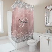 Silver Glitter Roos Gold Foil Fancy Monogram Douchegordijn (In situ)