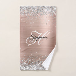 Silver Glitter Roos Gold Foil Fancy Monogram Handdoek