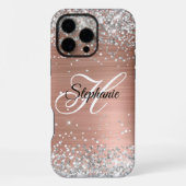Silver Glitter Roos Gold Foil Fancy Monogram iPhone Hoesje (Achterkant)