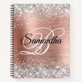 Silver Glitter Roos Gold Foil Fancy Monogram Notitieboek (Voorkant)