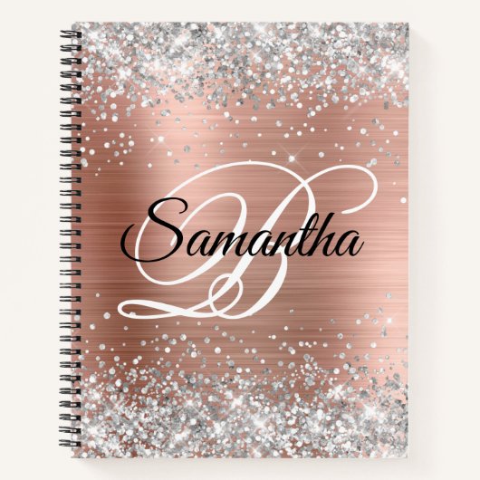 Silver Glitter Roos Gold Foil Fancy Monogram Notitieboek (Voorkant)
