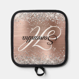 Silver Glitter Roos Gold Foil Fancy Monogram Pannenlap