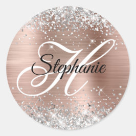 Silver Glitter Roos Gold Foil Fancy Monogram Ronde Sticker