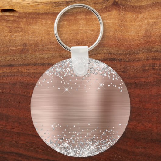 Silver Glitter Roos Gold Foil Fancy Monogram Sleutelhanger (Achterkant)