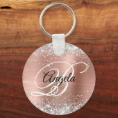 Silver Glitter Roos Gold Foil Fancy Monogram Sleutelhanger (Voorkant)