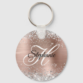 Silver Glitter Roos Gold Foil Fancy Monogram Sleutelhanger