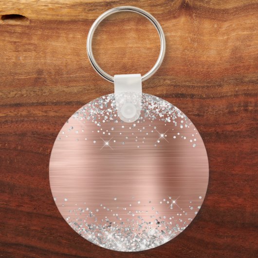 Silver Glitter Roos Gold Foil Fancy Monogram Sleutelhanger (Achterkant)