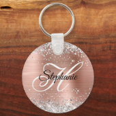 Silver Glitter Roos Gold Foil Fancy Monogram Sleutelhanger (Voorkant)